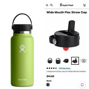 Hydro Flask 32 oz Wide Mouth Bottle in Seagrass Green with additional Straw Cap